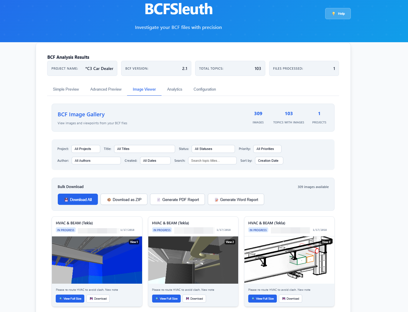 BCF Image Viewer - Visual gallery with bulk download options